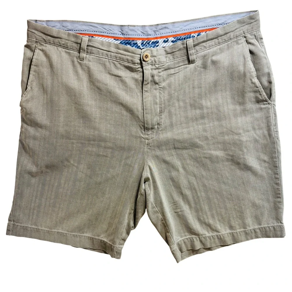 Tommy Bahama Gray Silk Cotton Herringbone Flat Front Shorts‎ Mens 40 Luxury